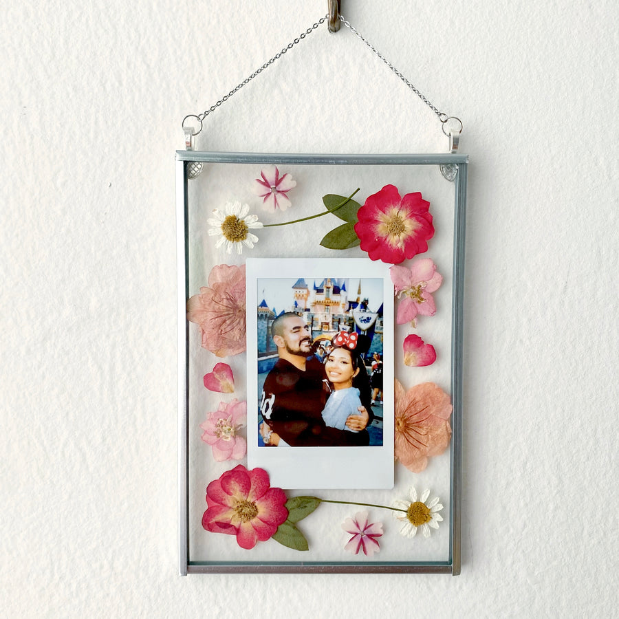 Pressed flower polaroid picture in floating frame. A gift for her for Valentine's Day or Birthday gift.