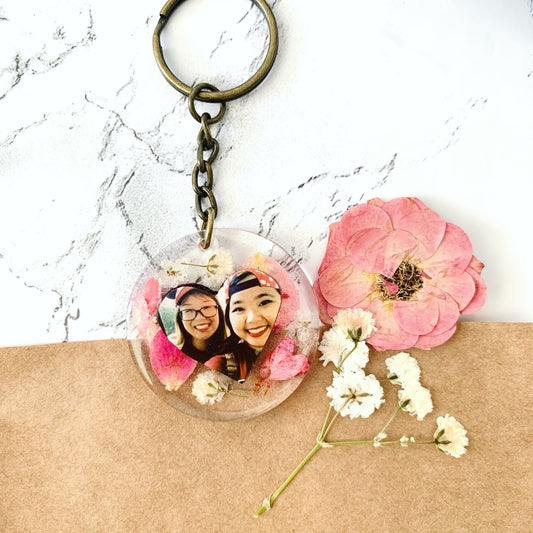 Custom Pressed Flower Photo Keychain
