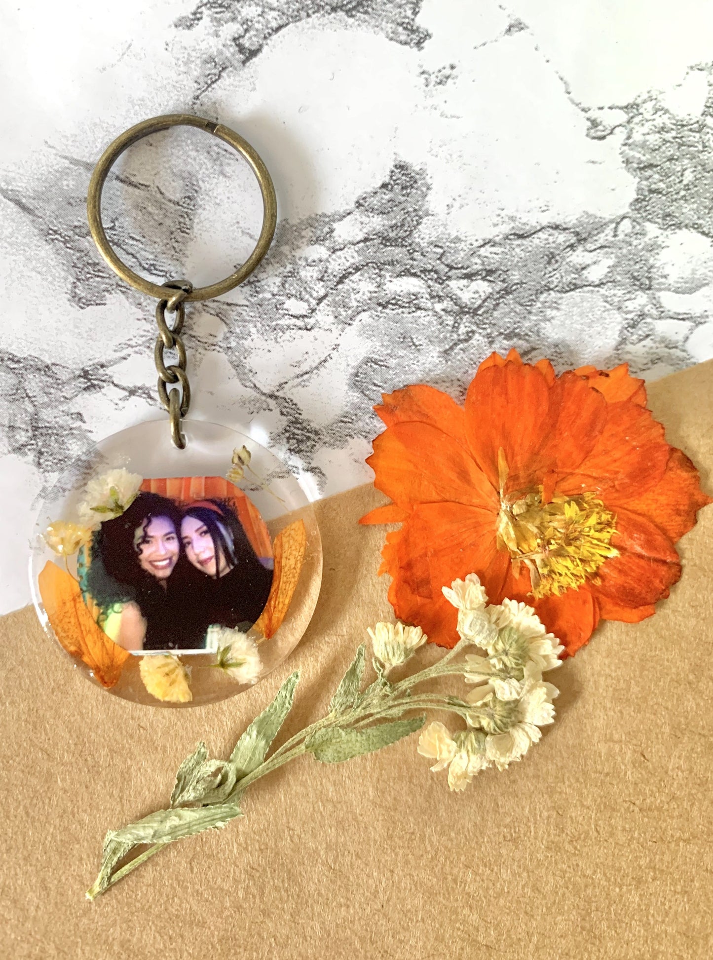 Custom Pressed Flower Photo Keychain