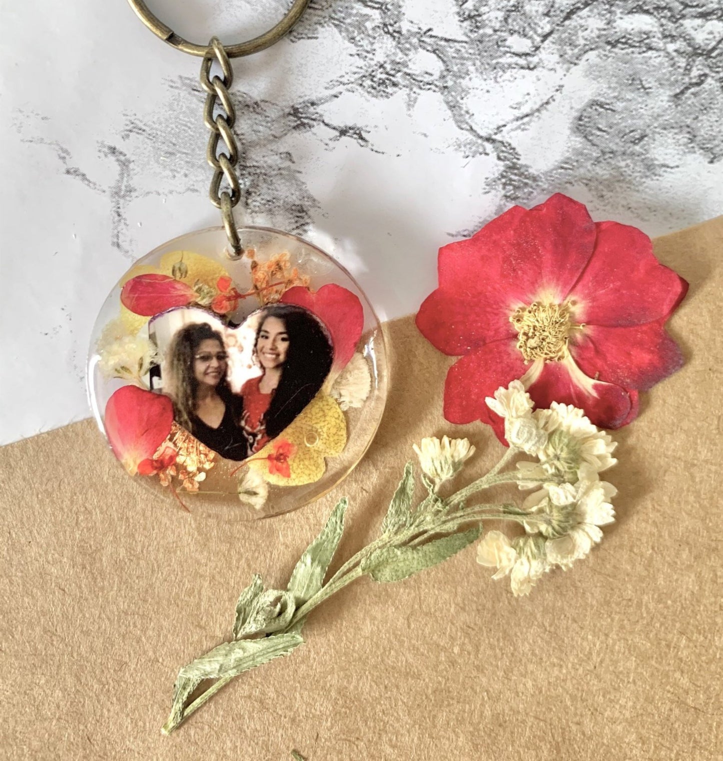 Custom Pressed Flower Photo Keychain