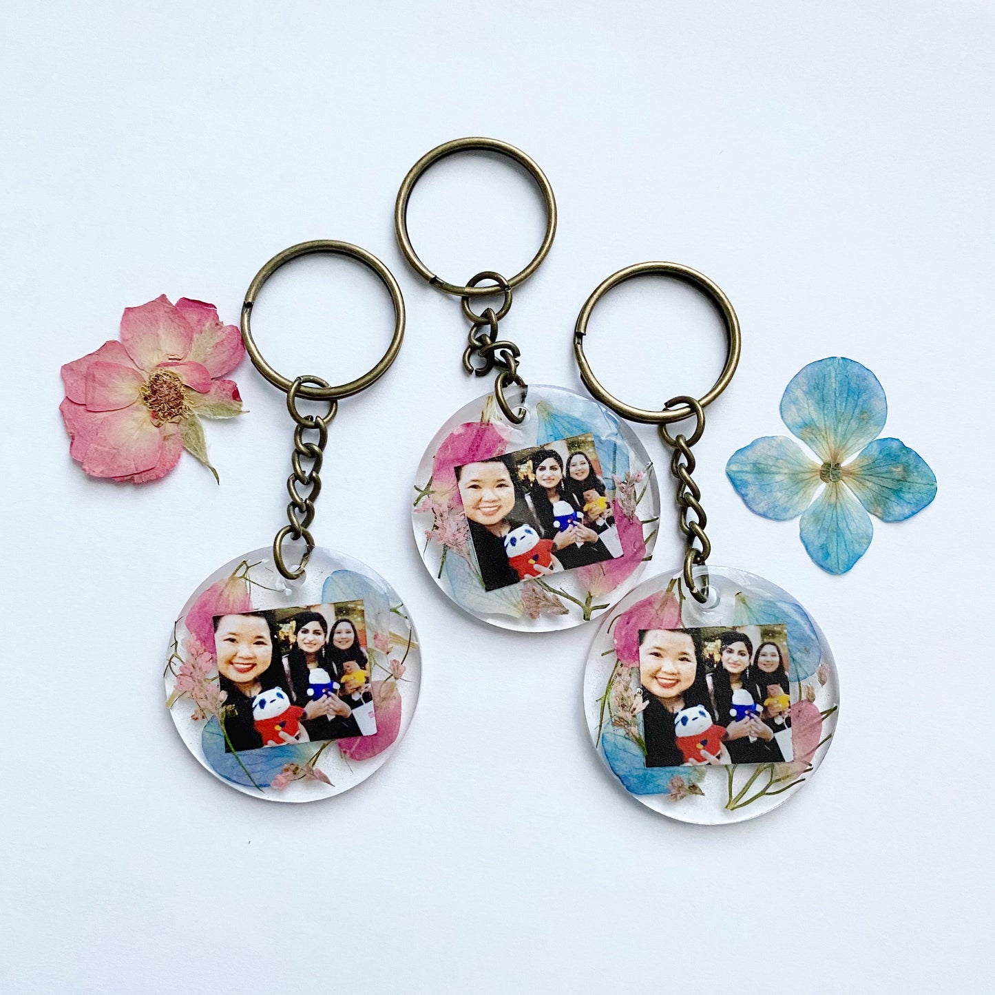 Custom Pressed Flower Photo Keychain