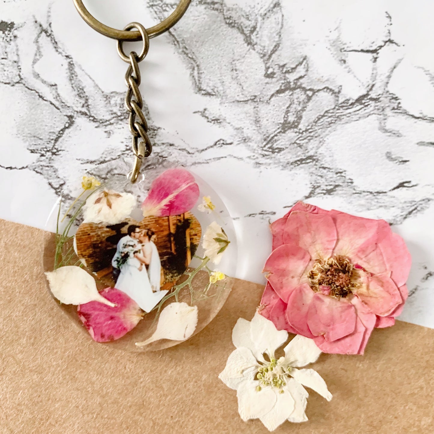 Custom Pressed Flower Photo Keychain