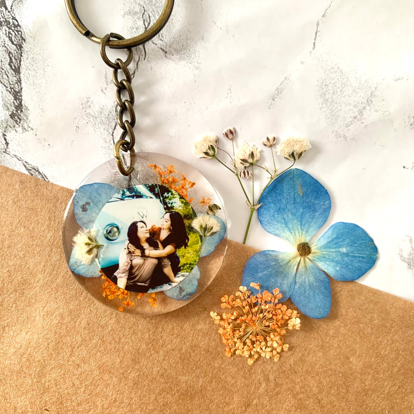 Custom Pressed Flower Photo Keychain