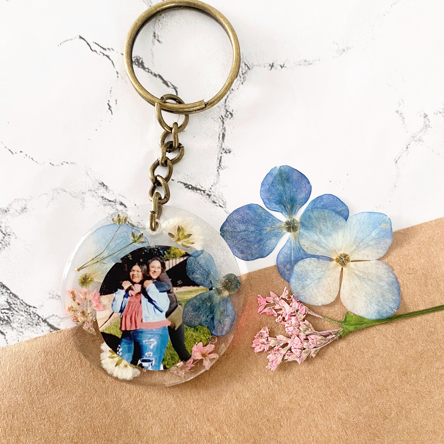 Custom Pressed Flower Photo Keychain